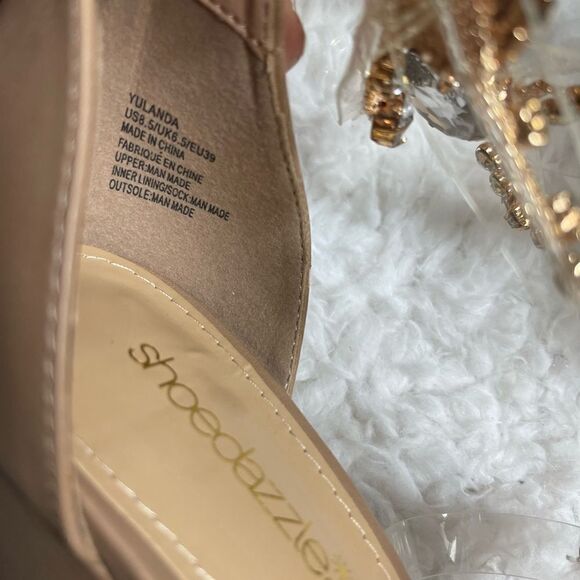 Shoe Dazzle Yulanda clear Gladiator wedge sandals jewels&gold tone accents SZ8.5 - Picture 13 of 14